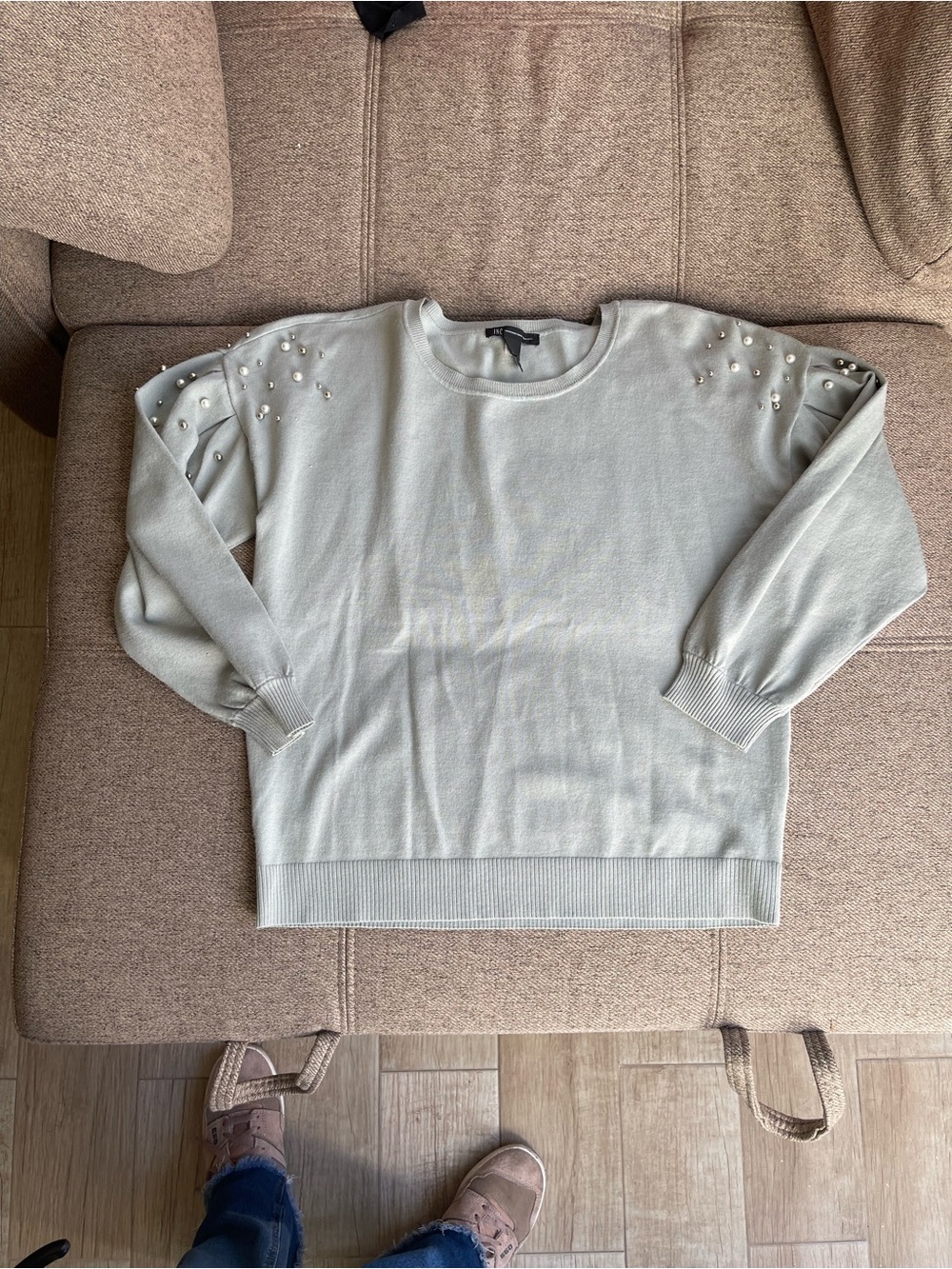 INC International Concepts Sage Crewneck Sweater with Rib Trim